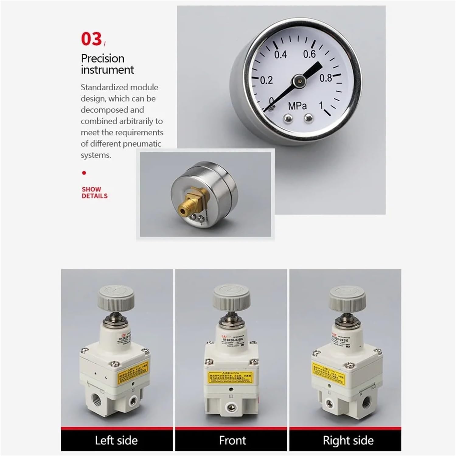 Precision Pneumatic Compressor Air Pressure Regulator IR2000-02 IR2010-02 IR2020-02(IR2010-02BG,with 12mm Fitting)
