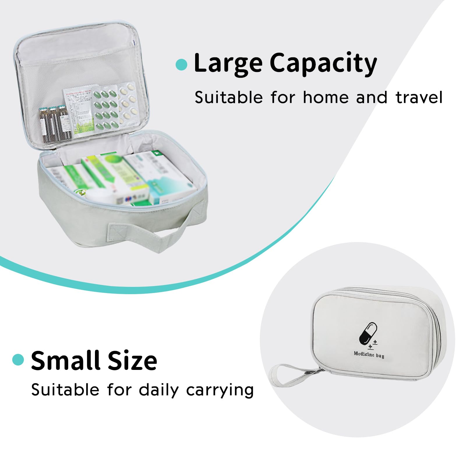 Mini Kit Pronto Soccorso Portatile – 2 Organizer Per Pillole In Nylon Impermeabile, Rosa E Grigio, 13x10x4 Cm, Vuoti