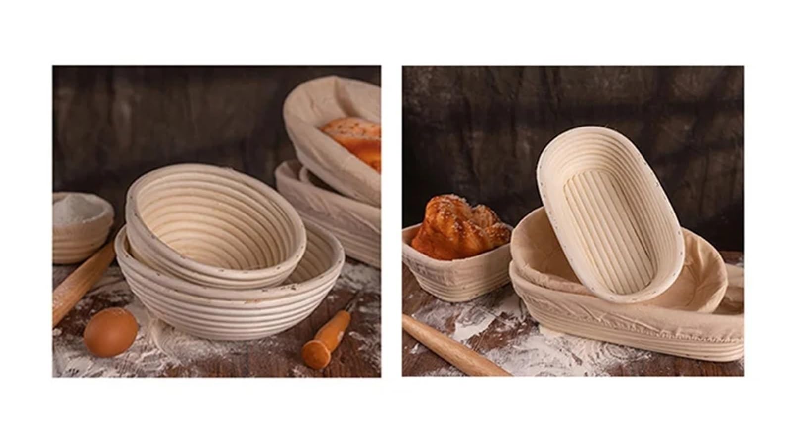 Cestas Fermentación Cesta de fermentación redonda/ovalada, cesta de almacenamiento de pan for hornear pan, cuenco de mimbre tejido hecho a mano, forro de tela, utensilios de cocina for hornear(Oval35x