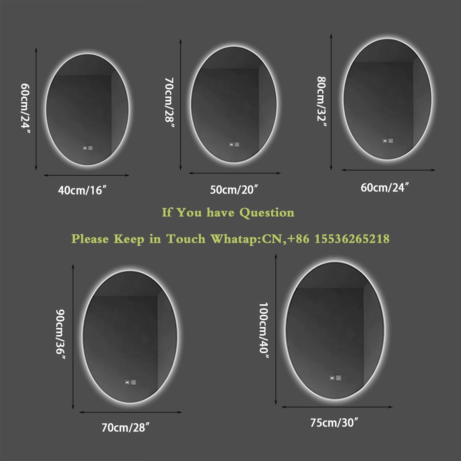 Oval LED Wandmontage Spiegel für Bad, Dimmbar 3 Farben Licht Kosmetikspiegel, Rahmenlos Dekospiegel, 60/70cm Badezimmerspiegel Antibeschlag(Frontlit,24"x32")