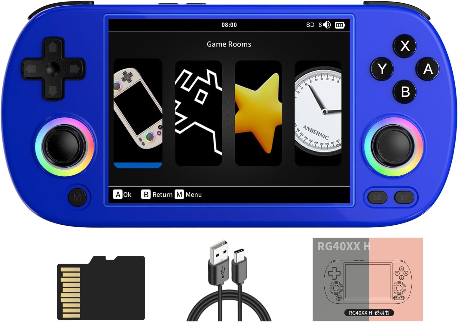 RG40XX H Retro Handheld Game Console 4.0-inch IPS screen Linux System Game Player (RG40XX H-BLUE)
