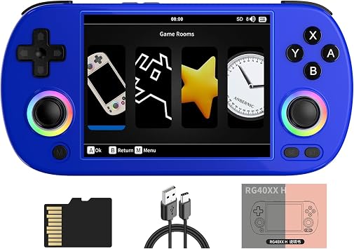 Doriteney RG40XX H Retro Handheld Game Console 4.0-inch IPS screen Linux System Game Player 64GB Card Preloaded 5000+ Games RGB Lighting 3200mAh Battery RG40XX H-BLUE