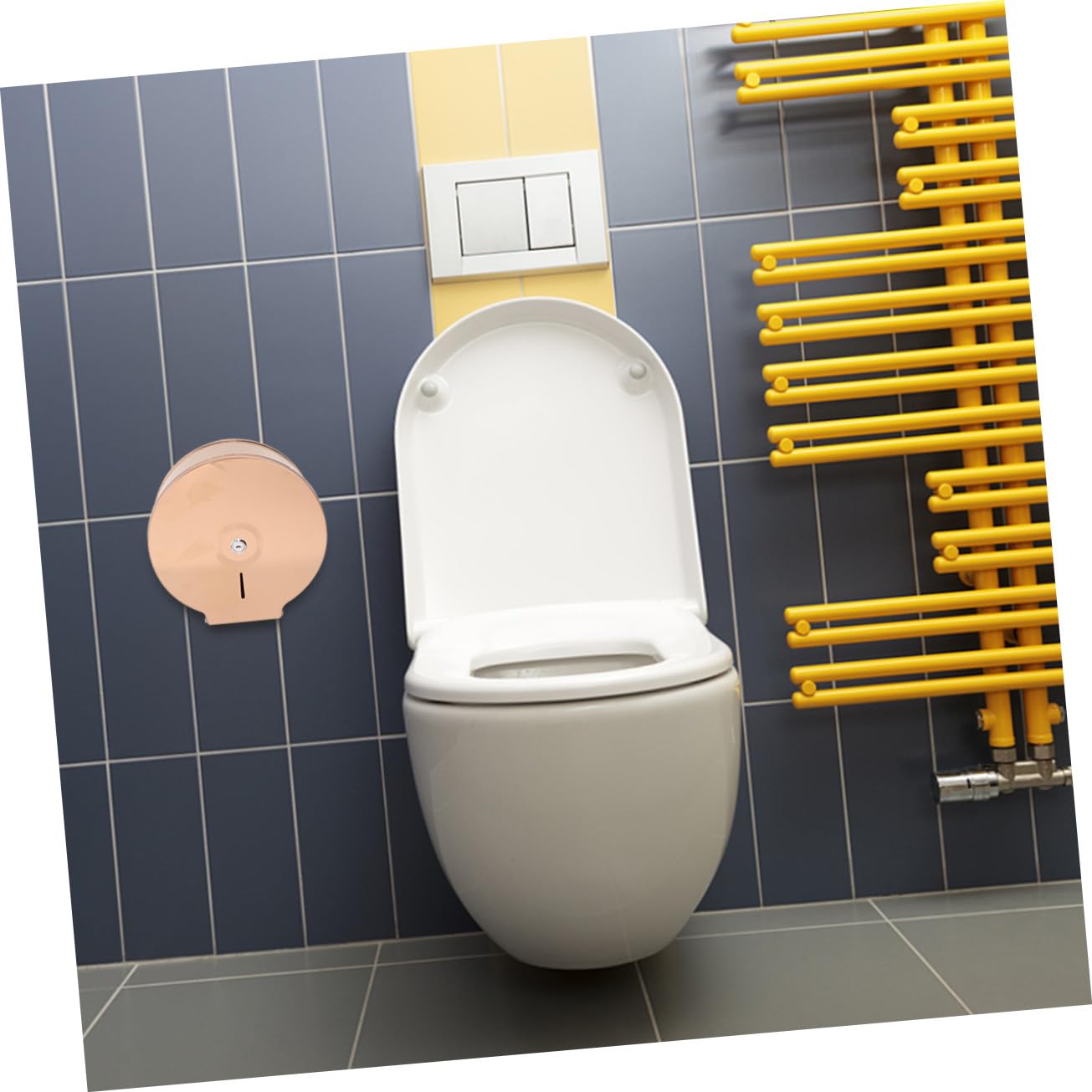 Portarotolo Carta Igienica da Parete in Acciaio Inox 304 Dorato | Tondo, Uso per Bagno e Toilette, Funzione Anti-spruzzo e Spazio Contenitivo