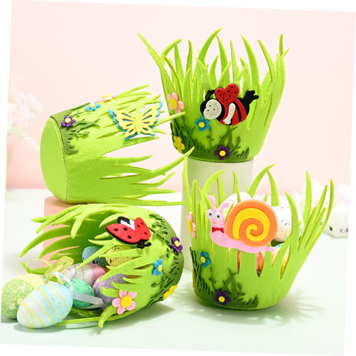 3 Sätze Eierkorb Osterkörbchen Aus Stoff Große Leere Osterkörbe Ostereierfarbe Easter Eggs Aufbewahrungskorb Für Süßigkeiten Süßigkeitenkorb Für Vlies Green 4 Stück * 3