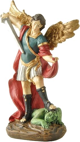 Vista 22 de Estatua de San Miguel Arcangel - Figura de ángel de San Miguel, estatua de resina con acabado de bronce antiguo, ideal para coleccionistas