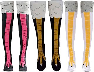 Calcetines hasta la rodilla con patas de pollo, divertidos y locos, regalos divertidos/945 (Color : 16''3 Pair Yellow+white+rose Red, Size : LargeXLarge)