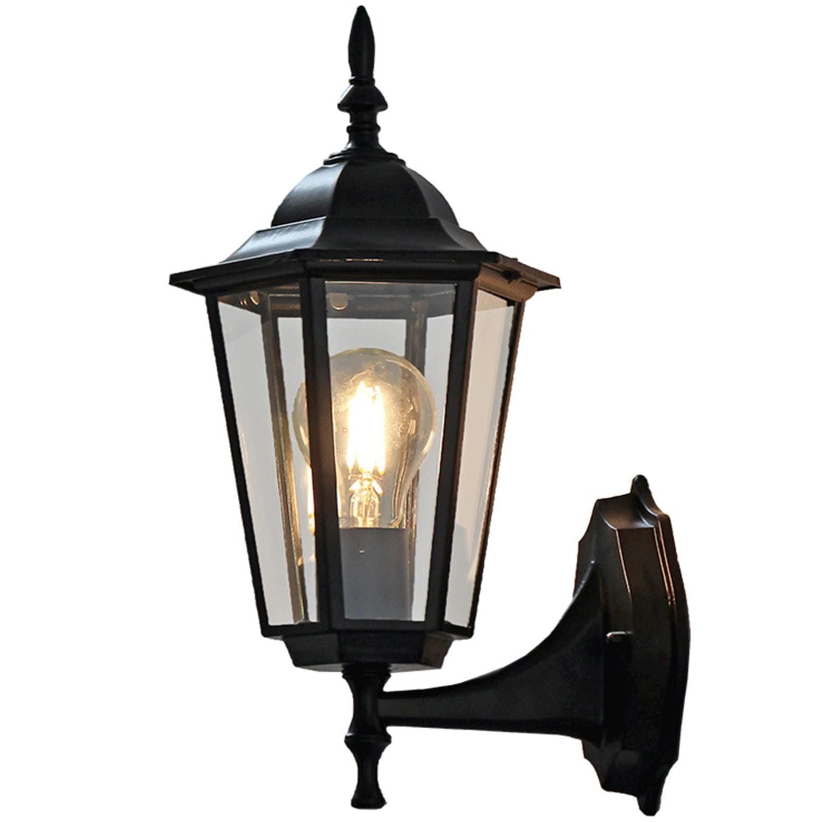 Applique murale d'extérieur vintage lanterne noire en verre E26 pour terrasse et porche