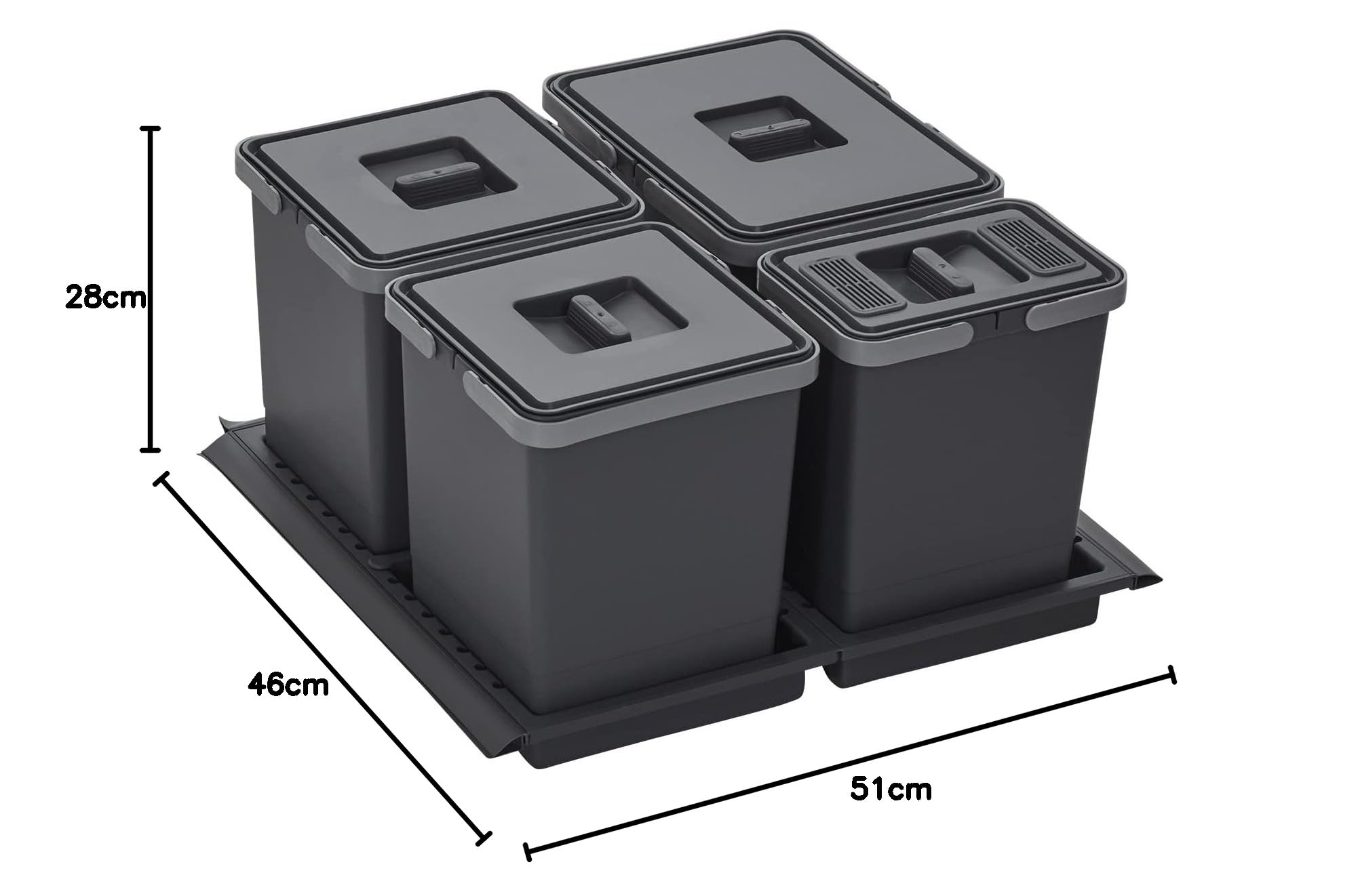 SOTECH Sistema per Pattumiera DRAW 15+10+10+6L / Pattumiera con Coperchio/Sistema per Rifuti/per Cassettoni Estraibili di 60 cm