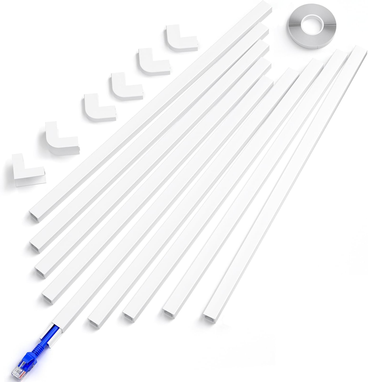 One-Cord Cable Concealer Channel, 157" Mini Cable Hider Management System, Paintable Raceway Kit for Hiding a Single Ethernet Cable, Speaker Wire, Phone Cable, Floor Lamp Cord - 10X L15.7â€Â