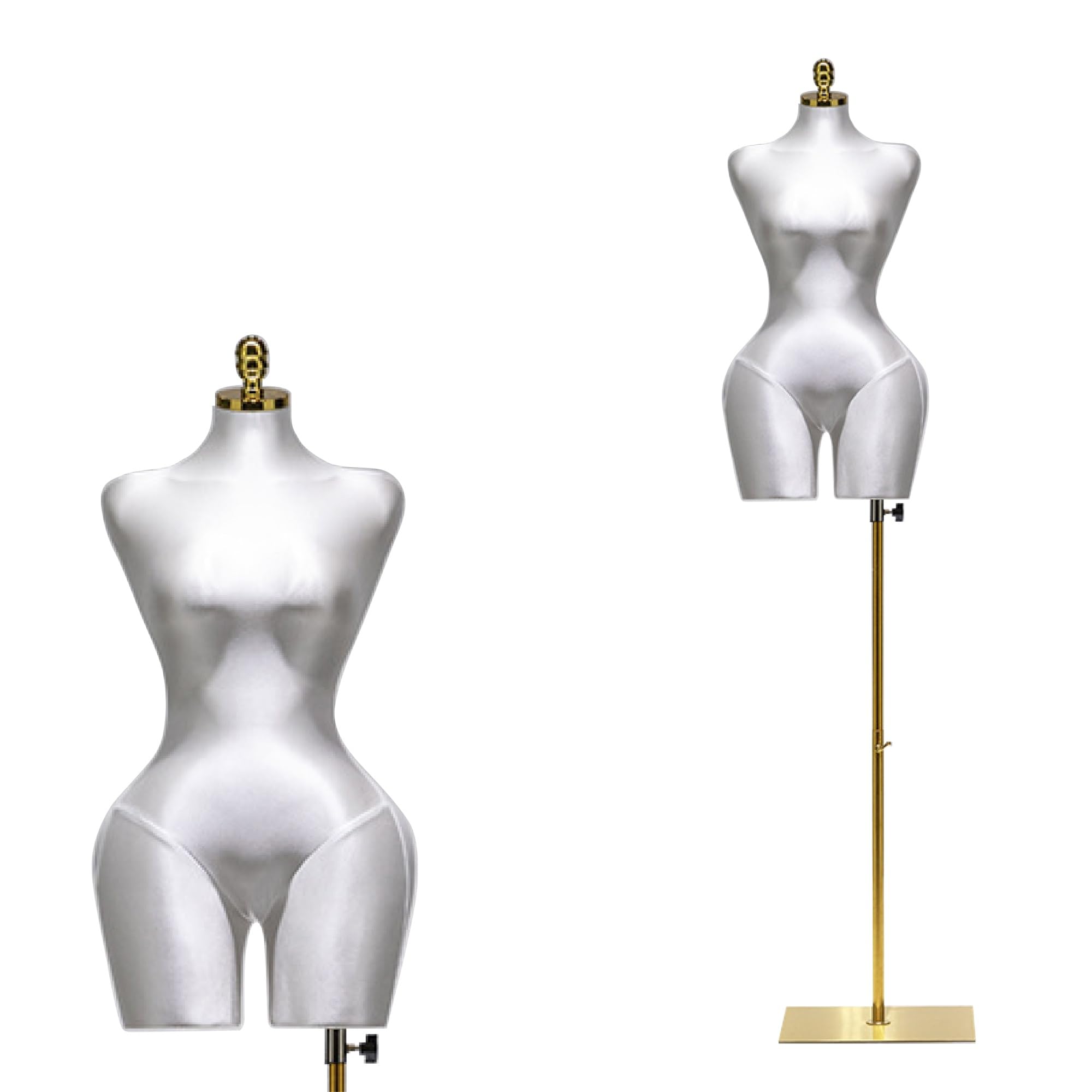 Jxjarnet Hourglass Female Mannequin Torso, Curvy BBL Dress Form with Prominent Hips for Swimwear and Lingerie Display(White,Gold Square)