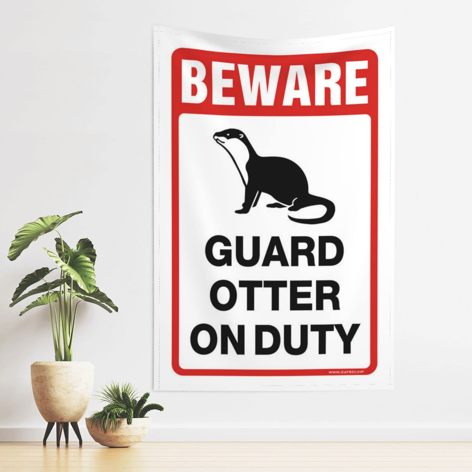 Dsocuiubos Beer Decor Beware! Guard Cute Otter On Duty Tapestry Beer Decorations for Man Cave Funny Patio Decor (Size : 100X150CM)