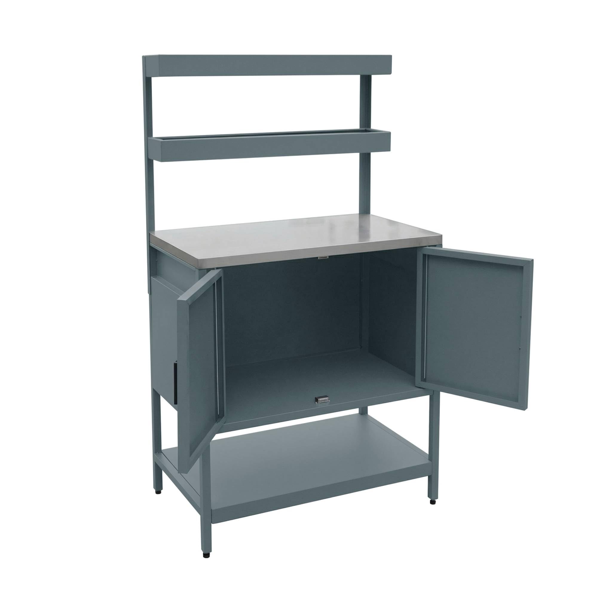sweeek - Cuisine d'extérieure en acier bleu gris avec 2 étagères suspendues et 2 portes L80cm