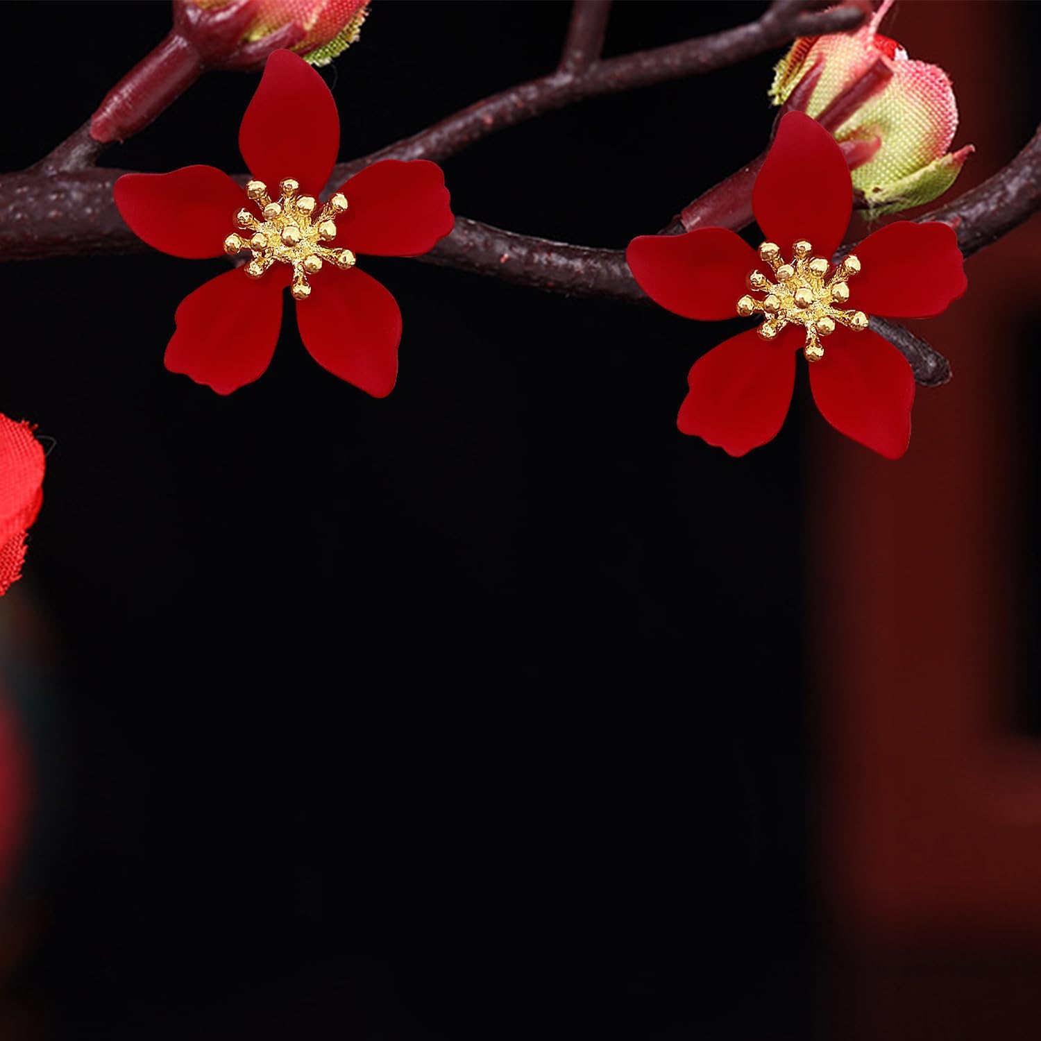 Personalized Bohemian Style Lovely Cherry Blossom Alloy Stud Earrings Unique Colorful Three-Dimensional Five Petal Floral Stamen Stud Earrings for Women - Image 6