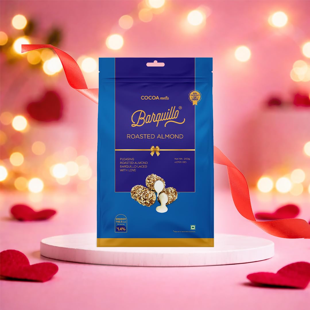 Barquillo Premium Roasted Almond Coated Chocolate Pouch- 10 Pcs (200 gm) | Vanilla Cream Filled Biscuit Roll imported | Dubai couverture taste | Valentine's Day Gift pack specially for Festivals