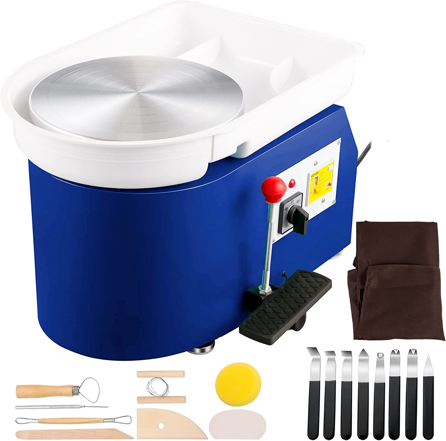 VEVOR Macchina per Argilla Ceramica, 11 Pollici Potenza 350 W 200 V TYLPJ28-OC Macchina per Ruote da Ceramica Pedale e Manuale Blu per L'Insegnamento Scolastico, Bar in Ceramica e Uso Domestico