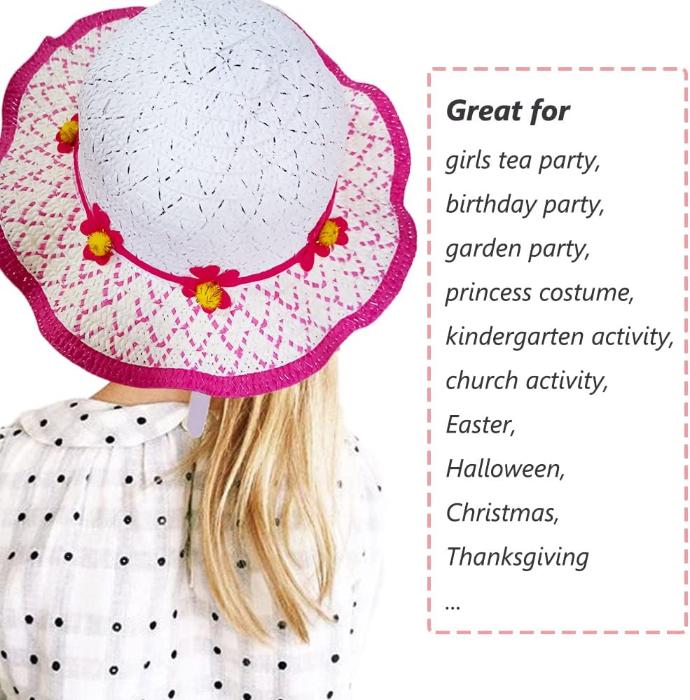 6 Pcs Girl Tea Party Garden Party Hats in Assorted Colors & Assorted Styles,Hats for Girls Dress up Princess Costume Birthday Party Supplies Easter Bonnets Beach Sun Hats, for Age 3-9 - Image 6