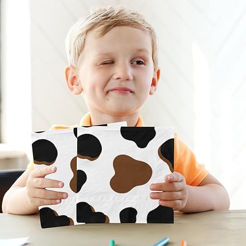 Miniatura 3 de Servilletas con estampado de vaca, suministros para fiesta de cumpleaños de My First Rodeo, 40 unidades, color marrón y negro, suministros para
