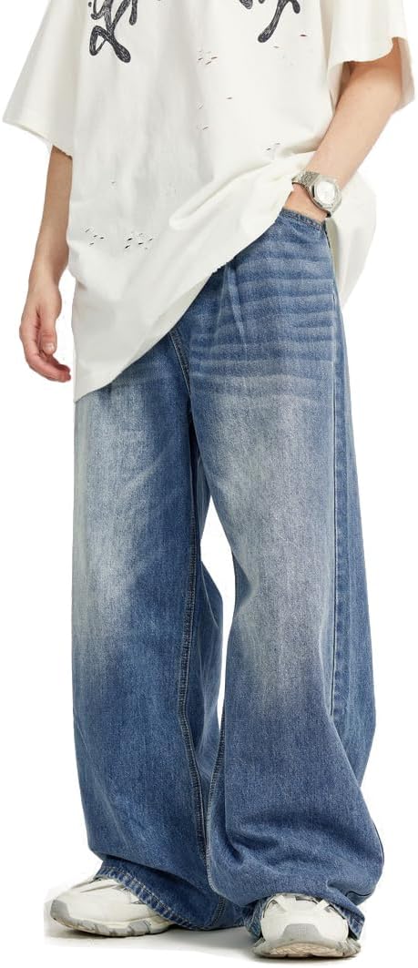 Men’s Baggy Jeans Vintage Wide Leg Loose Fit Men Jeans Casual Daily Y2k Pants