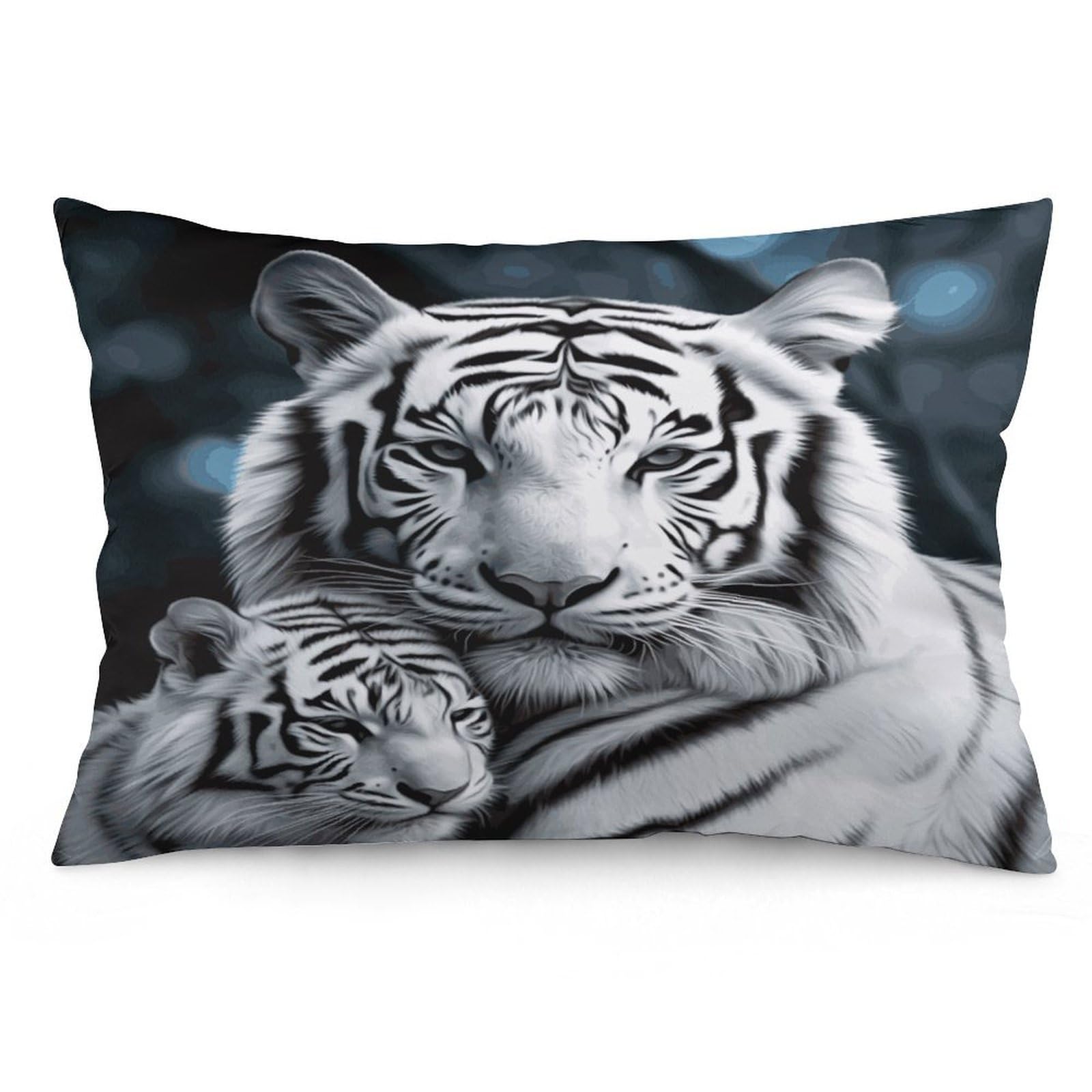 White Tiger Throw Pillow Covers with Silent Zipper Polyester Pillow Protectors Removable Pillow Cases Soft Pillowcase Cozy Pillow Sham Cushion Cover for Sofa Car Bed 20"x30"