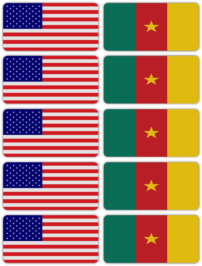 (x10) 3M Reflective Cameroon and US Flag Stickers | Versatile Safety Decals | Hard hats, laptops, bikes, toolboxes