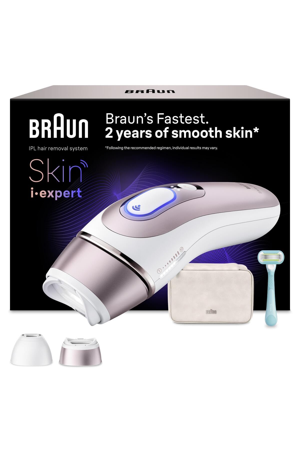 Braun IPL Skin i·expert, Evde Lazerle Tüy Alma, App ile, Çanta, Gillette Venus, 2 Başlık, PL7211