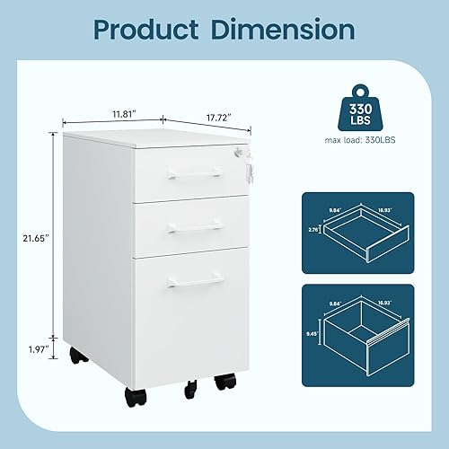 Miniatura 54 de MIIIKO Archivador de 3 cajones con cerradura, archivadores verticales de metal negro para oficina en casa, gabinetes de archivos completamente