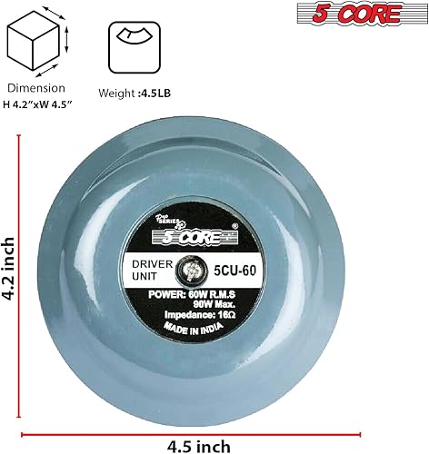 Miniatura 14 de 5 CORE Controlador de compresión 500W pico de aluminio Tweeter diafragma 16 Ohm Garganta Torsión bocina Altavoz W 160-7000 Hz Frecuencia Resistente