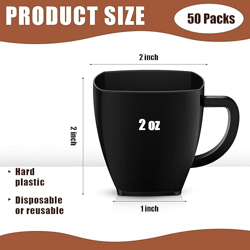Miniatura 8 de Amyhill 100 tazas de té desechables, mini taza de té de plástico a granel con asa, taza de café de plástico duro, taza de café cuadrada desechable