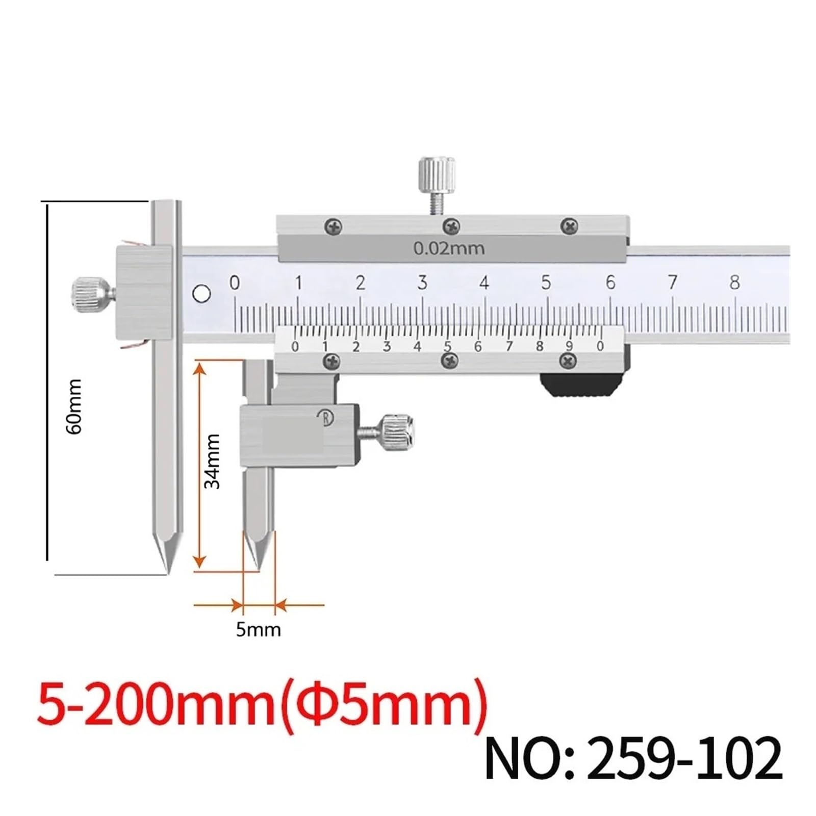 Center Distance Cone Stainless Steel Vernier Caliper Hole Offset Line Measurement Tool(5-200mm)