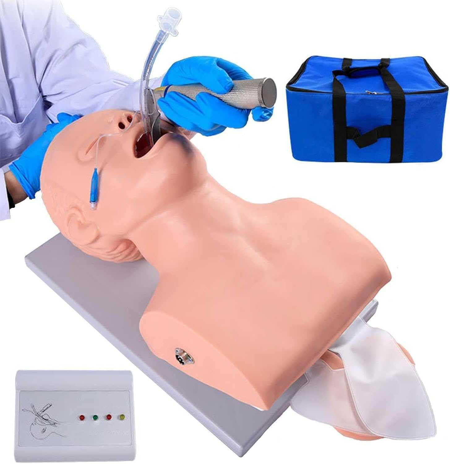 Simulador Educativo de Intubación para Adultos con Alarma Electrónica y Bolsa, Modelo Anatómico Funcional para Formación Técnica en Vía Aérea Oral y Nasal