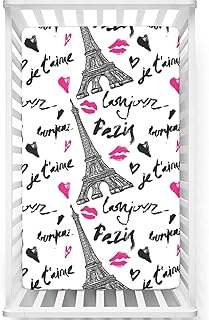Paris Themed Fitted Crib Sheet,Standard Crib Mattress Fitted Sheet Ultra Soft Material-Baby Crib Sheets for Girl or Boy,28â€œ x52â€œ,White Black Pink
