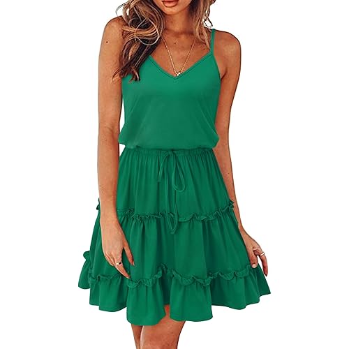 Newshows Women's 2023 Summer Spaghetti Strap Floral Dress Sleeveless V Neck Beach Casual Sundress