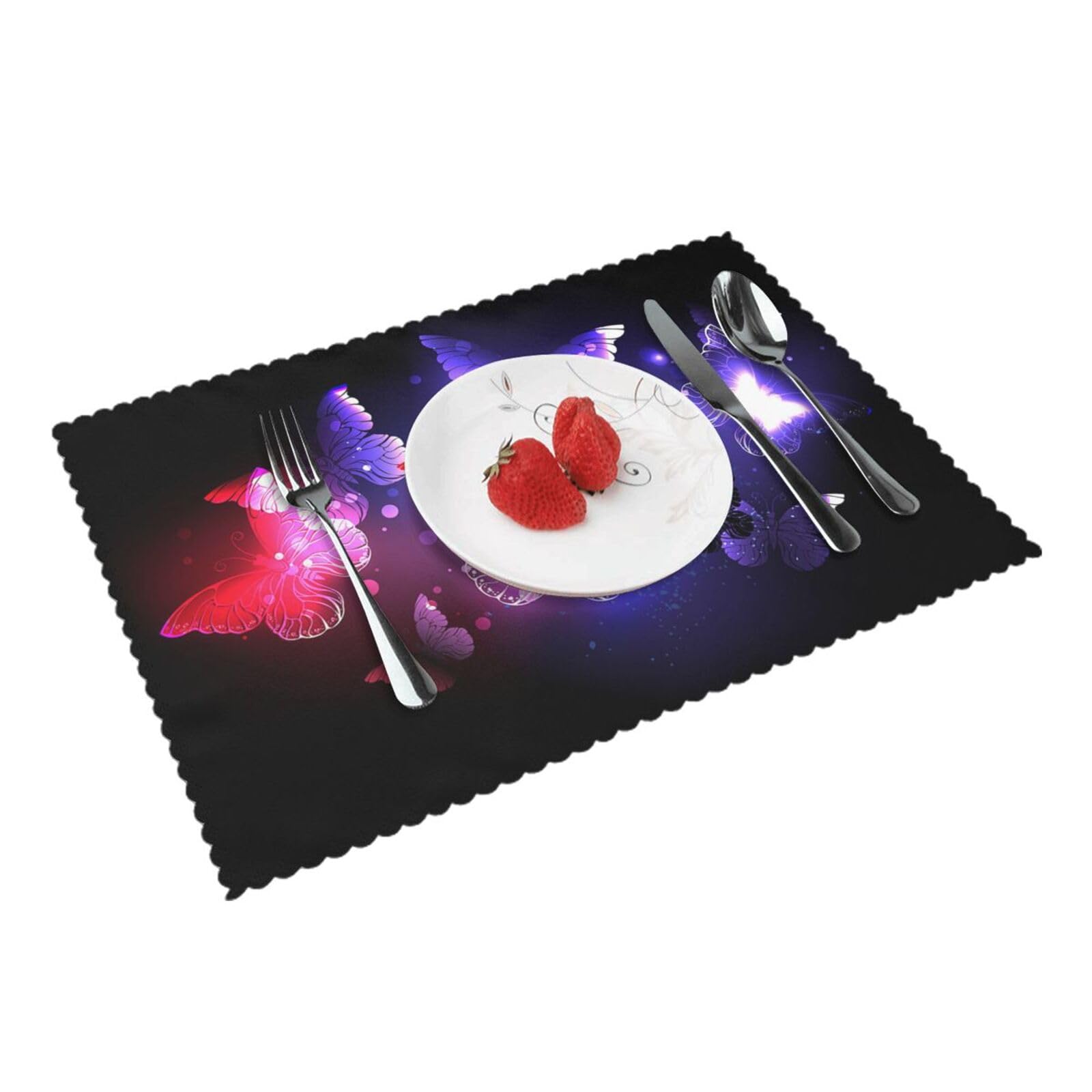 White Purple Butterflies Printed Placemats Set of 4 PCS Washable Placemat for Kitchen Table Heat-resistant Table Mats 45x30 CM