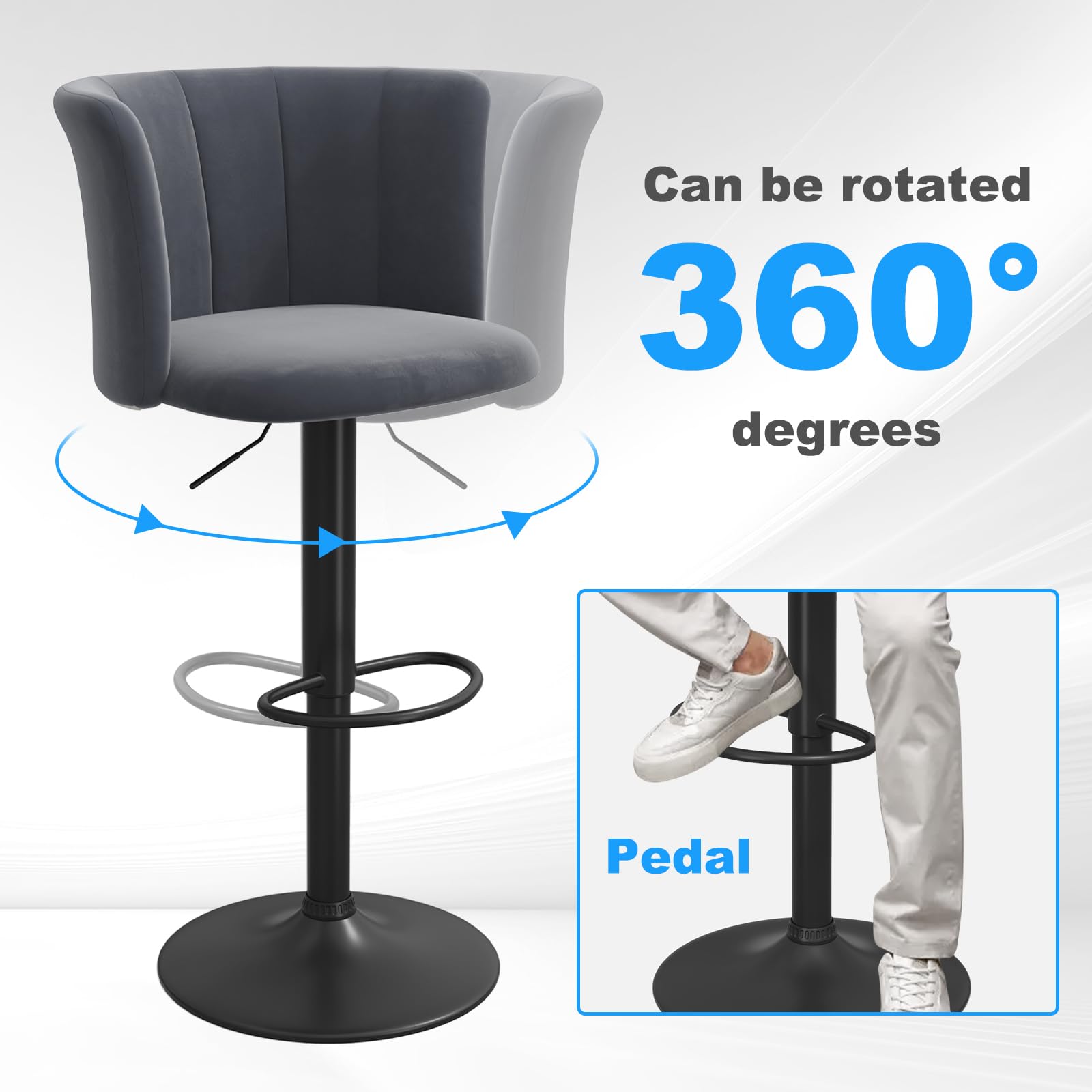 Sgabelli Da Bar Set Di 2 - Velluto Seta, Regolabili E Girevoli Con Schienale E Poggiapiedi - Foto 12