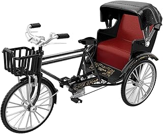 Metal 1:12 Scale Tricycle Model, Three Wheeled Rickshaw Toy Lifelike Collectibles Gift Dollhouse Decor Collection Miniature Statue for Kids, Black