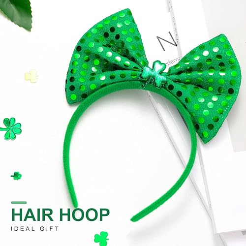 Miniatura 7 de DRESBE Diademas para el día de San Patricio con lazo de trébol verde accesorios para el cabello para mujeres y niñas 2 piezas B