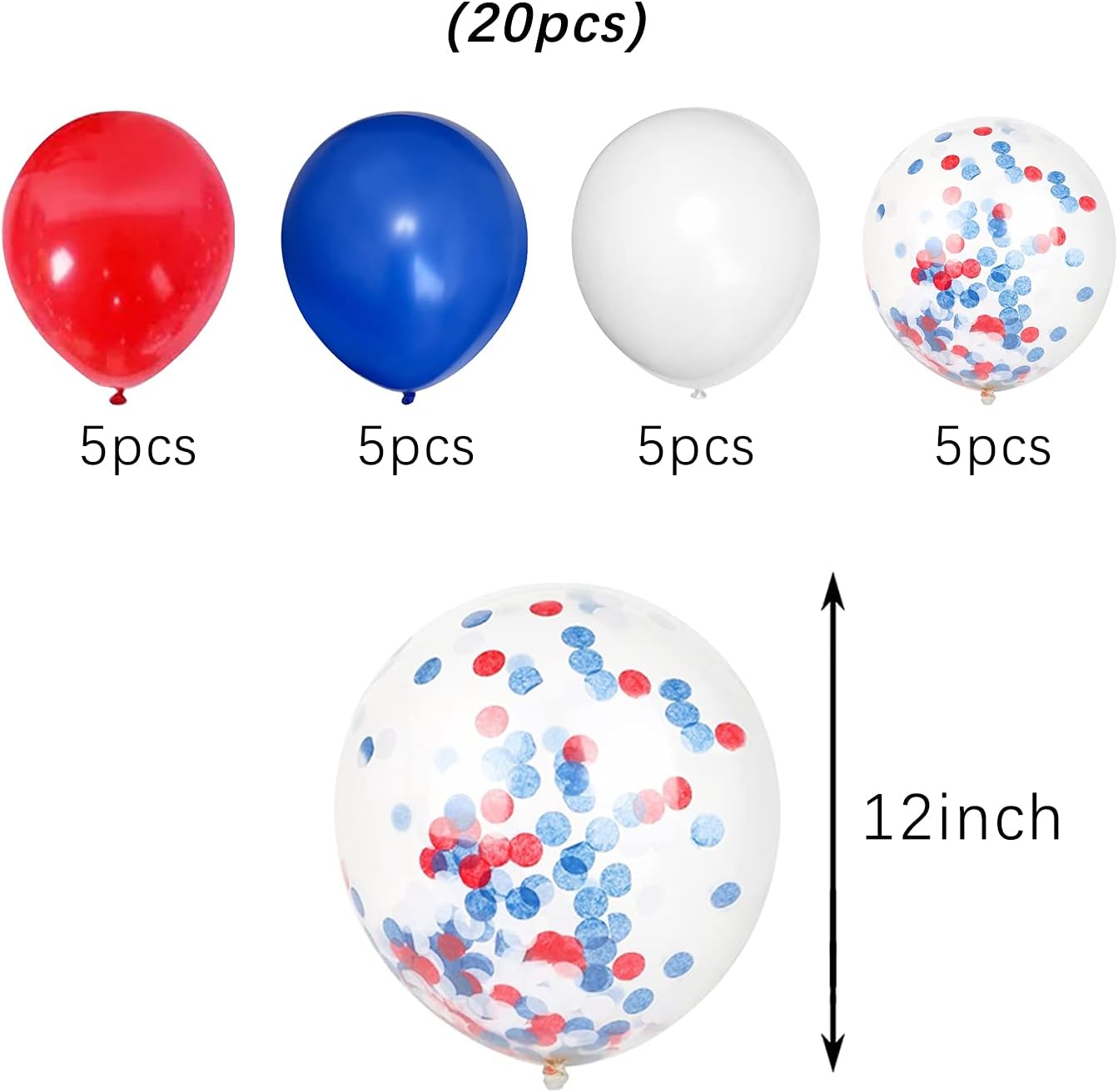 12'' Red Blue White Confetti Balloons Kit for Independence Day Royal Wedding,4th of July Party Favors(20 PACK)
