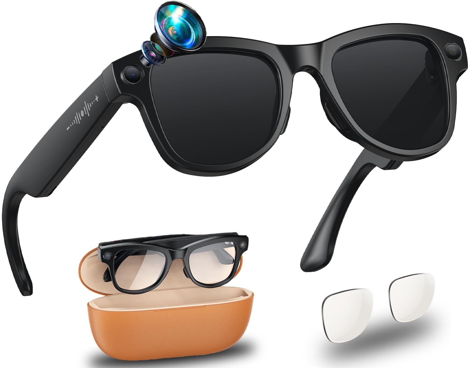 Smart AI Glasses mit 4K HD Kamera, 8MP Bildstabilisierung, Videoaufzeichnung, Offene Kopfhörer, AI-Bilderkennung Simultanübersetzung/GPT-Linsenerkennung und 3600-mAh-Akkufach