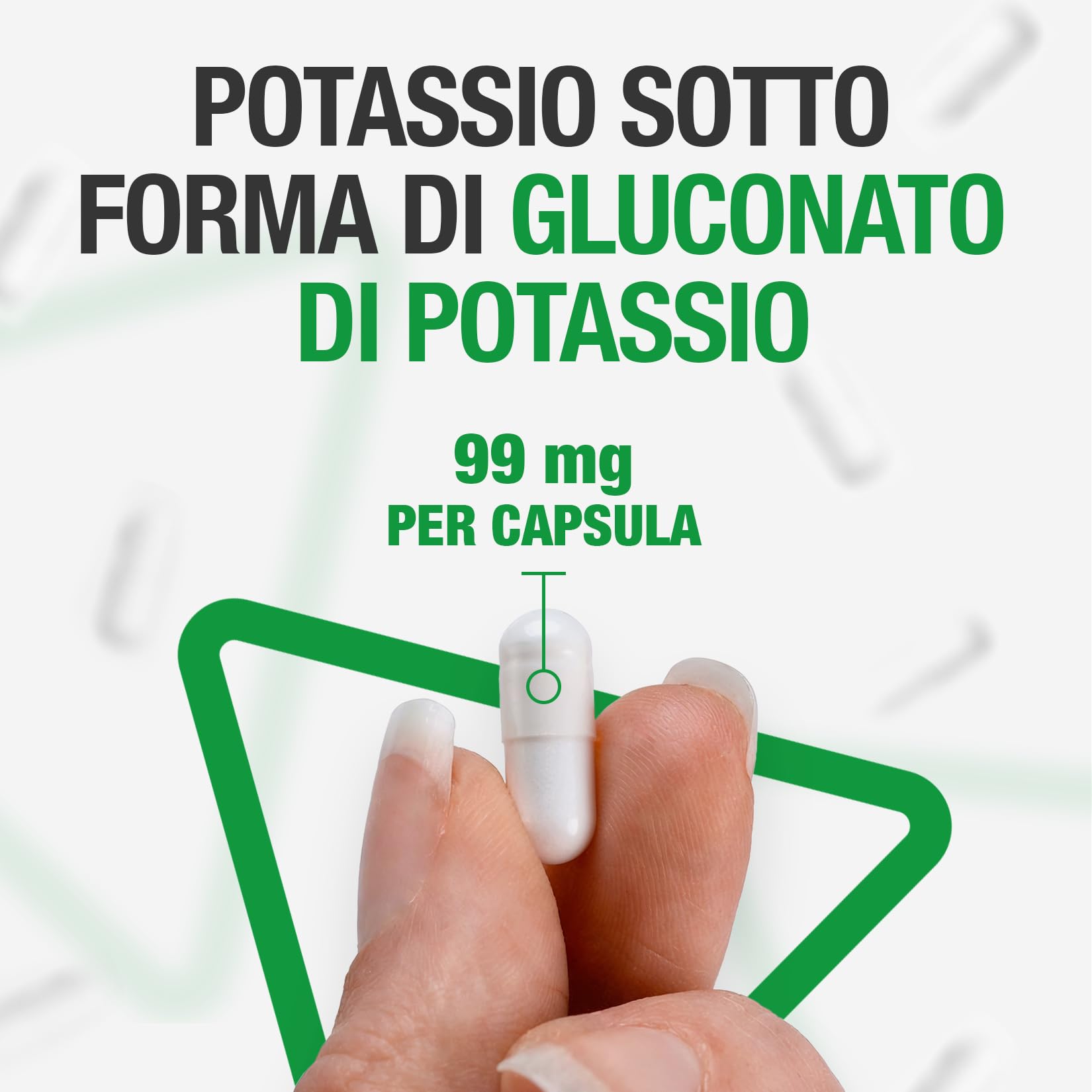 Potassio Integratore Capsule 99mg - 100 pz di Capsule a Disgregazione Rapida con 99 mg Gluconato di Potassio Polvere Puro Qualità Premium