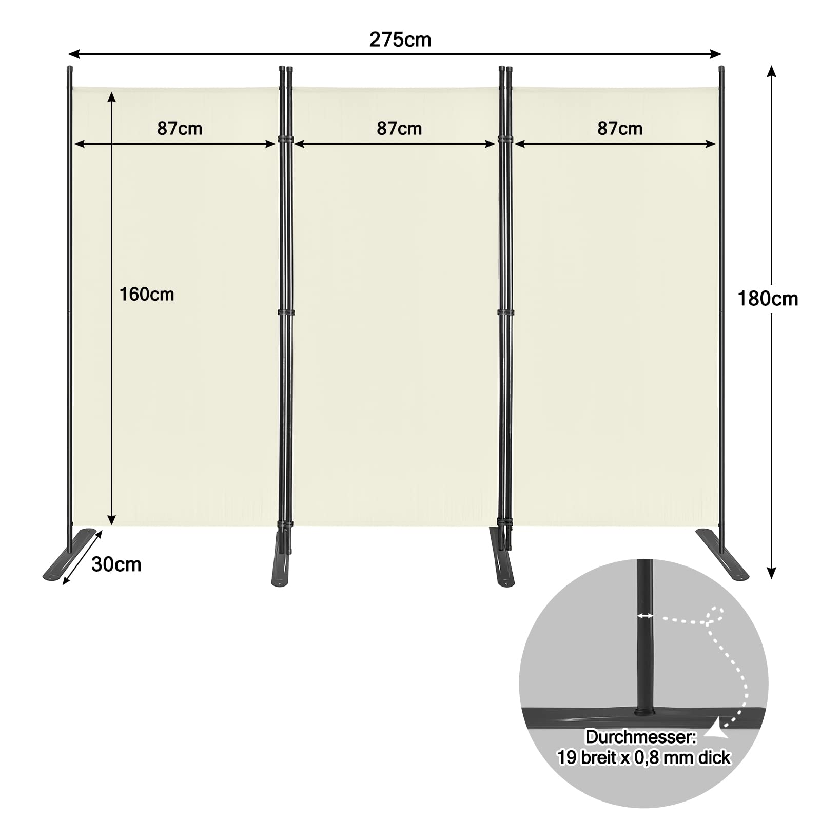 Froadp 275x180cm Paraventi Camera da Letto Pieghevole Paravento da Interno Separé Divisorio Schermi con Pioli e Nastri a piantana Guardaroba Privacy Pareti per Balconi e Patio (Beige)