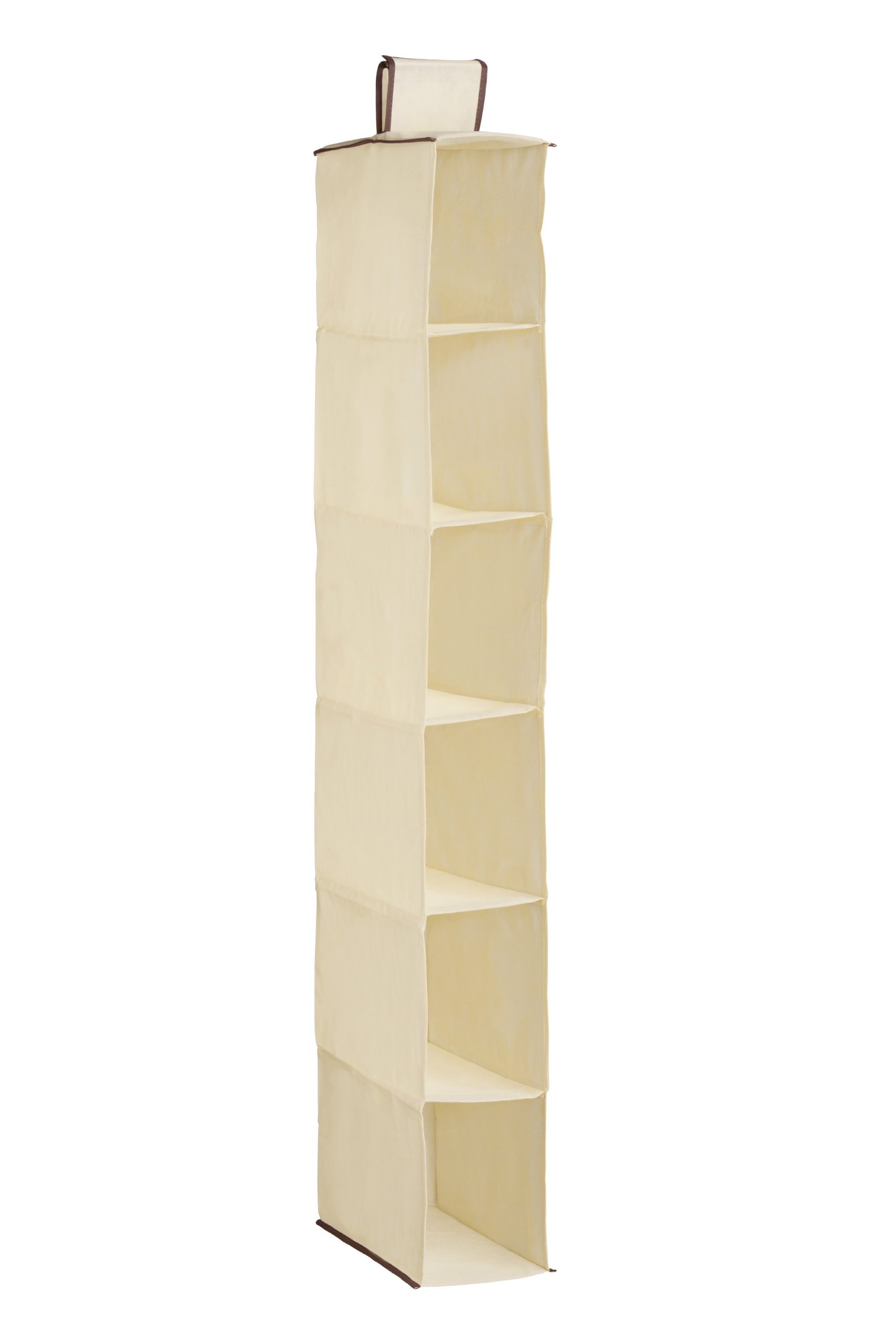 Premier Housewares Pf-1901133 6-Section Hanging Shoe Organiser, Cream With Brown Trim, Hook And Loop Rail Attachment, Folds Flat For Compact Storage
