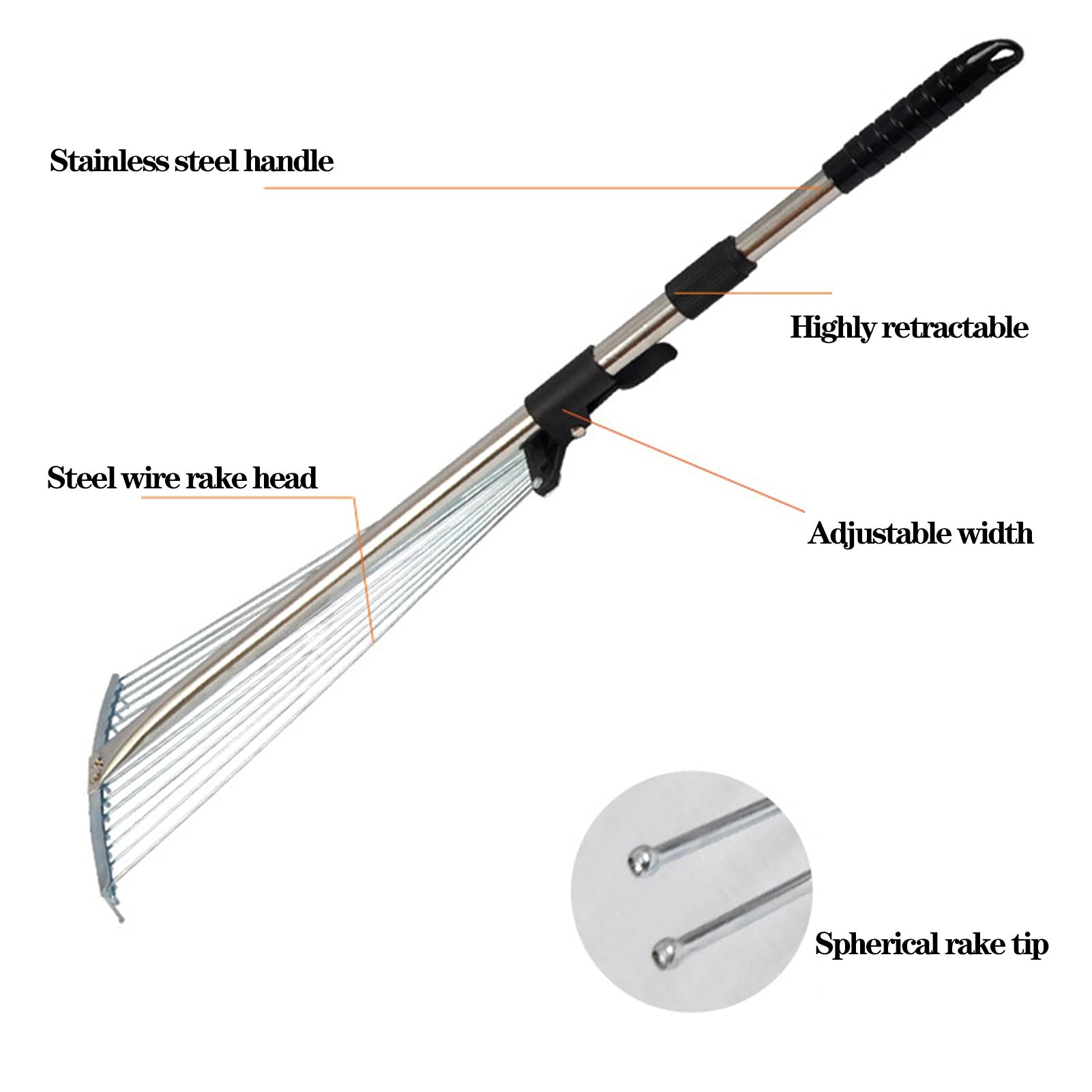 Rastrillo para césped y Jardines, Rastrillo de jardín Metal Hojas Plegable telescópico Ajustable retráctil Herramienta jardinería