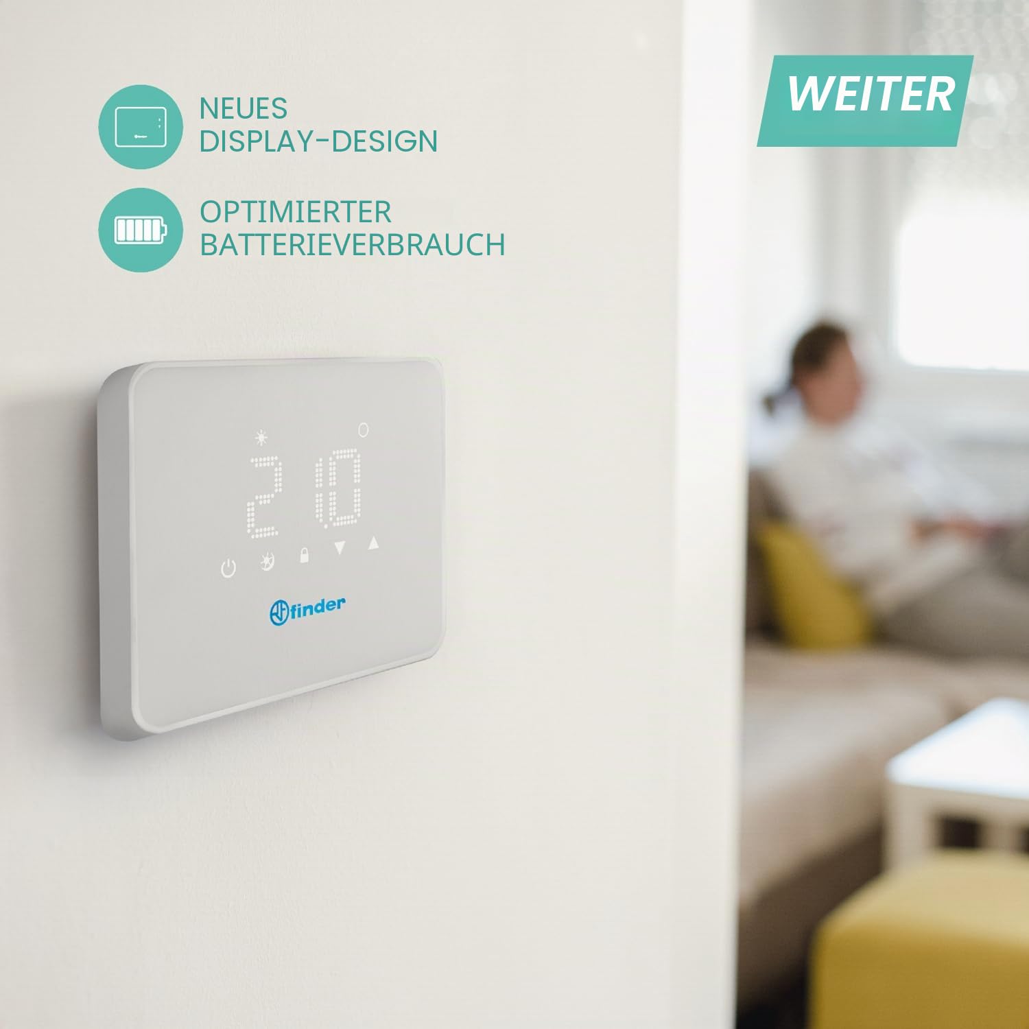 finder Digitaler Chronothermostat Typ 1C9190030W07 - Serie 1C Finder, Superficie Bianca Opaca