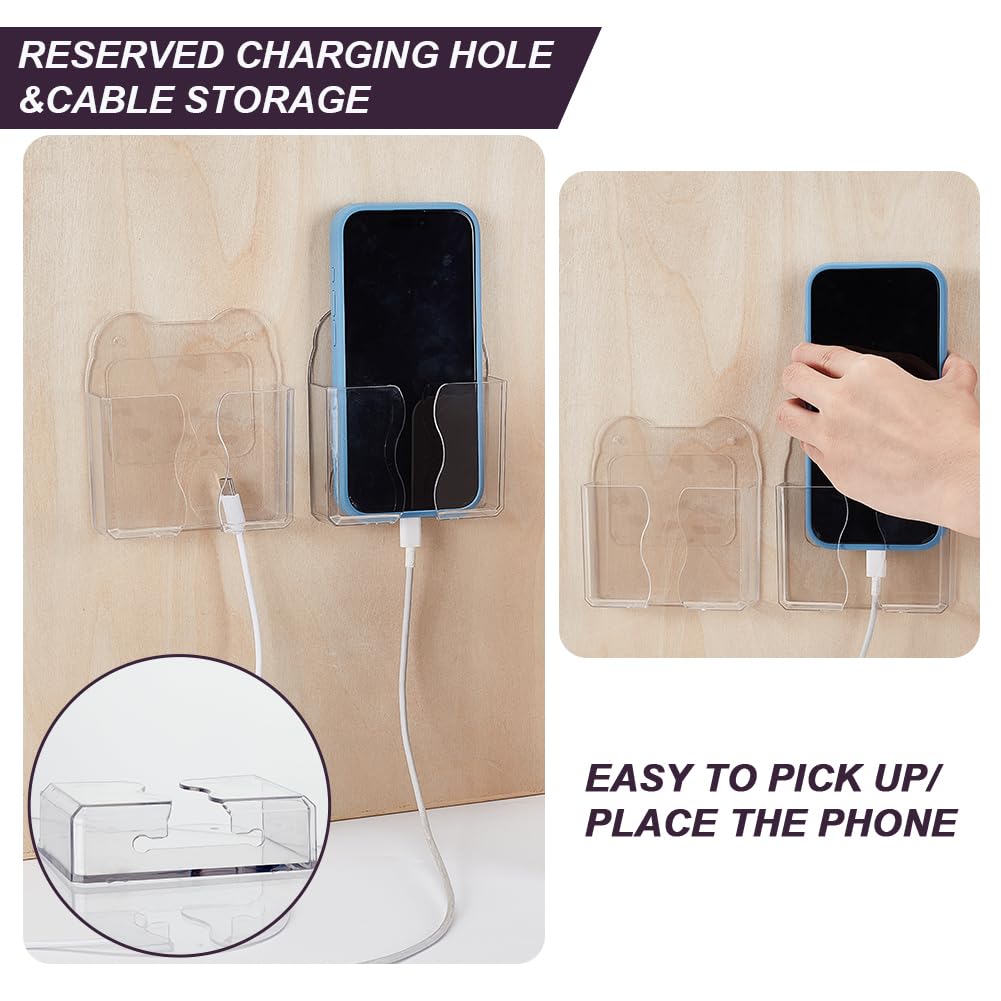 AHANDMAKER 6 pz Supporto per telefono da parete adesivo trasparente con foro di ricarica Supporto per mensola in PET Supporto universale da comodino organizer da cucina per doccia per casa ufficio RV