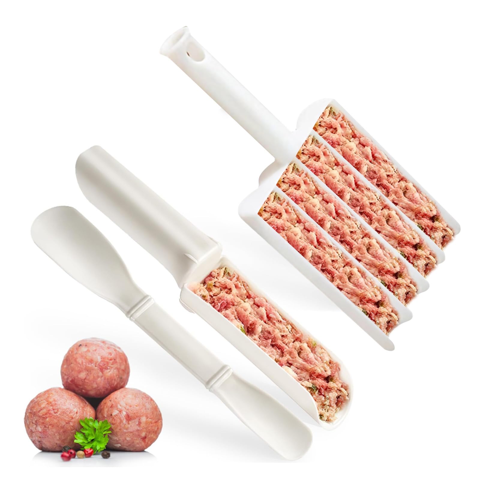 Creative Kitchen 4-in-1 Non-Stick Plastic Dough Maker, Meatball Spoon Set, Home Kitchen Cooking Tools for Quickly Making Meatballs or Round Pastries (2 pcs)