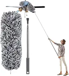 Espanador Extensível 2,80m com Haste Inox Flexível – Microfibra Premium Lavável, Cabeça 360° Antipoeira – Limpeza de Teto, Ventilador, Casa e Locais Altos – Ultra Leve e Resistente