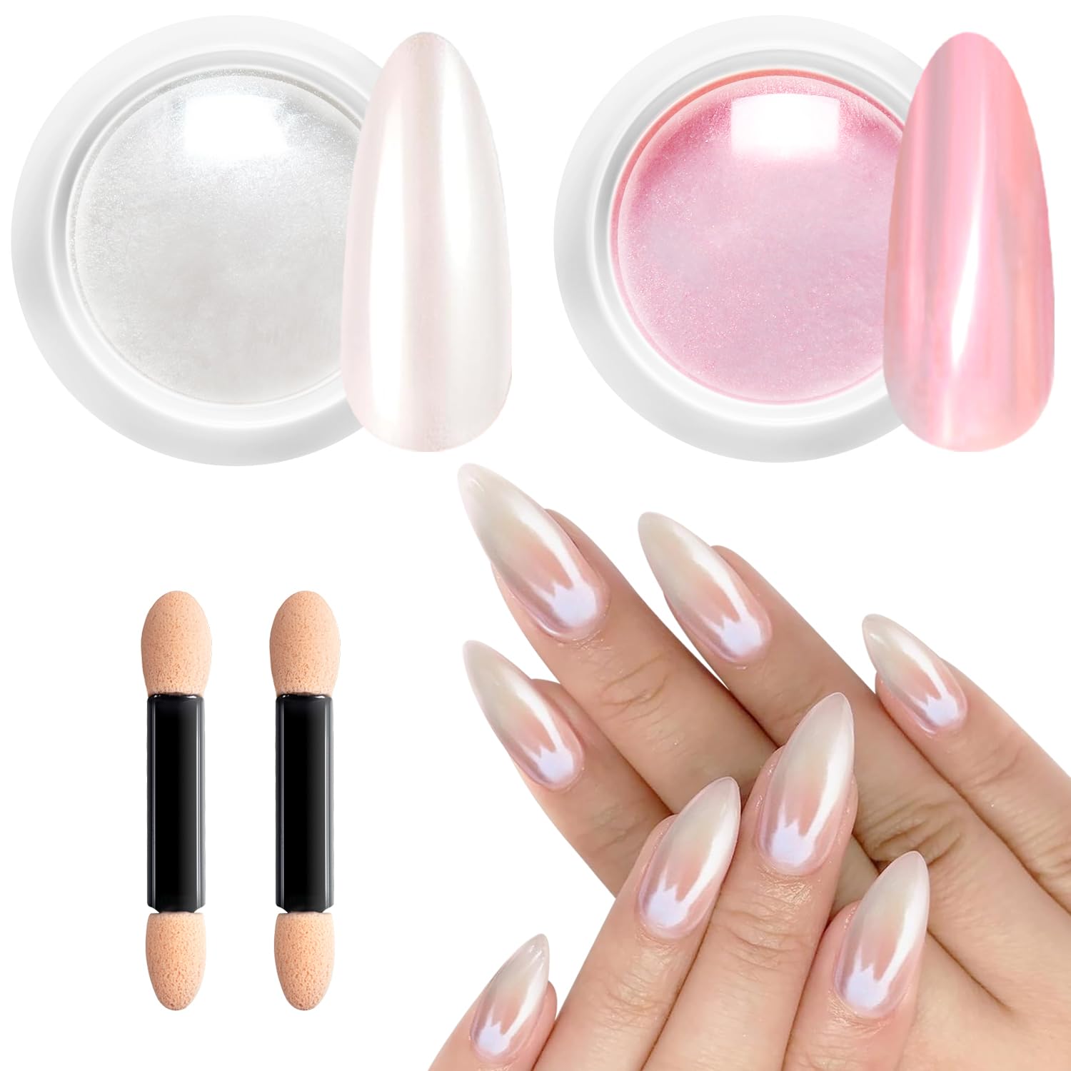 Moonlight Weiß Chrome Nail Powder BISHENGYF - 1g Superglänzend Chromfarbener Nagelpuder Perleneffekt, Neon Glassy Metal Meerjungfrau Cromepulver Nägel Glitzer Pearl Glazed Pigment DIY Nagelkunst Deko