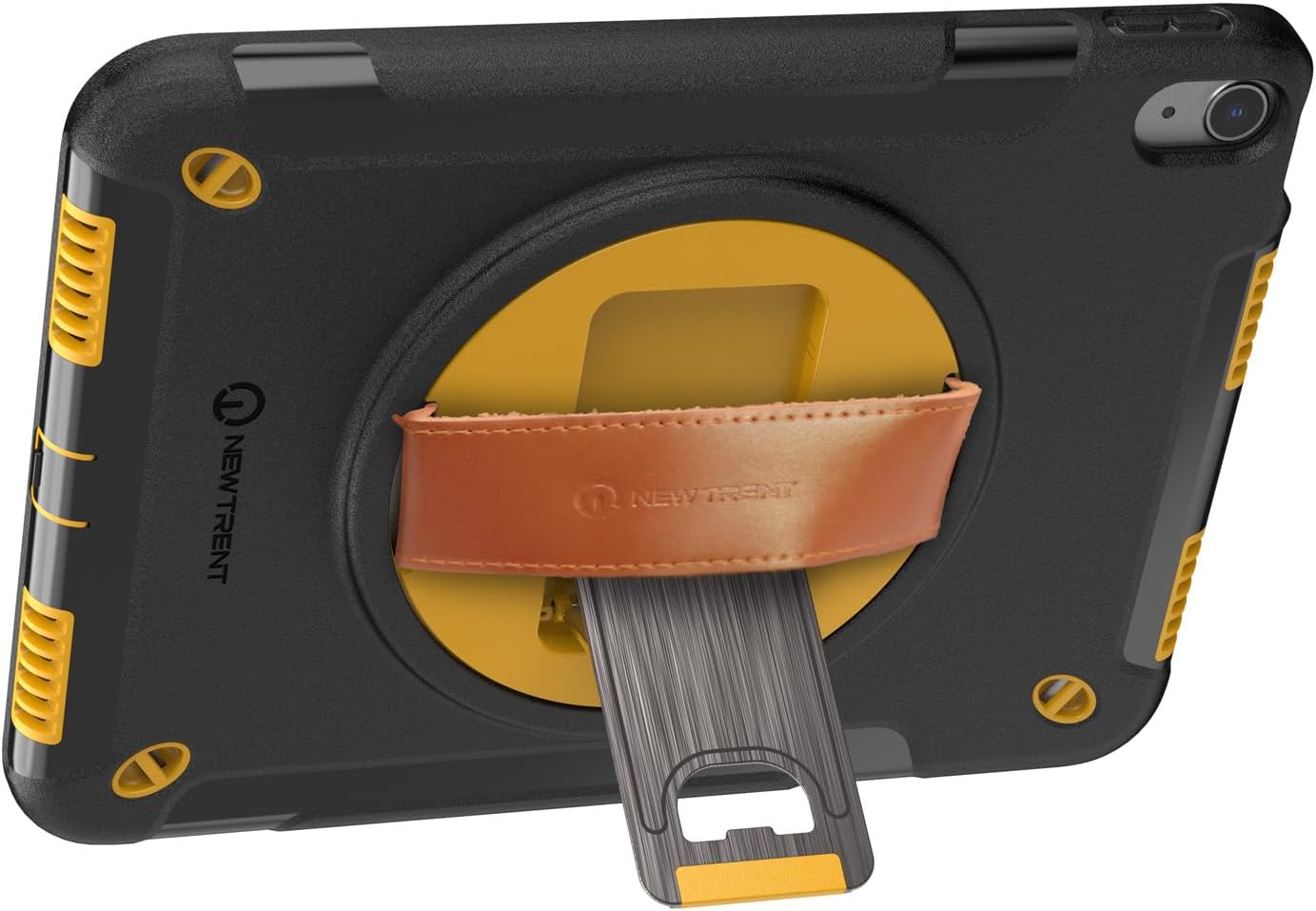 Rugged Case for iPad Air 11 Inch M3 2025/M2 2024 (7th/6th Generation), Built-in Screen Protector/w Genuine Leather Strap, Kickstand, Shoulder Strap (Torque Yellow, for iPad Air 11 7th/6th Gen M3/M2)