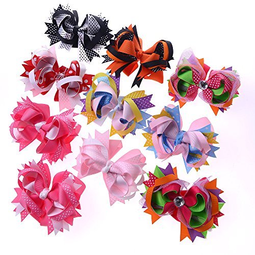 Big Elephant 10 Pieces Large 4.5"-5" Women Toddlers Kids Baby Girls Hair Bows Clips Boutique Alligator Clip Grosgrain Ribbon Headbands Barrettes