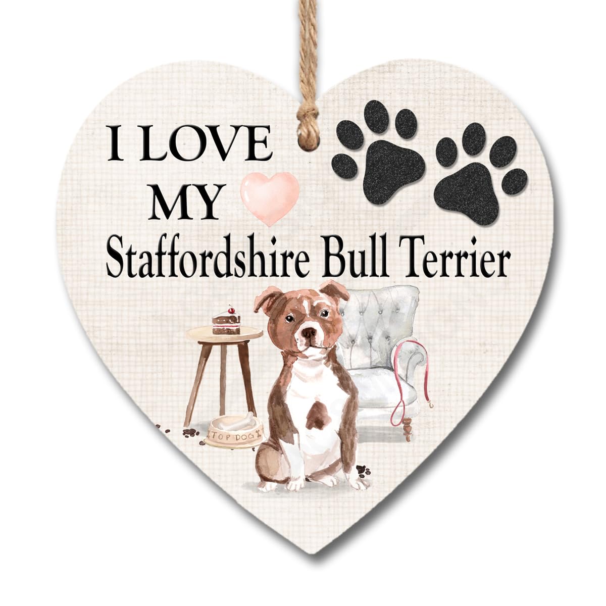 I Love My Staffordshire Bull Terrier Heart Plaque Sign H0277 (10cm x 10cm)